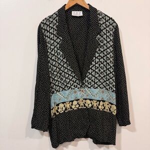 AKF New York Vintage Black Gold Polka Dot Mixed Pattern Blazer Jacket Size M